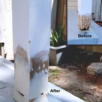 Before and after repair using Abatron WoodEpox