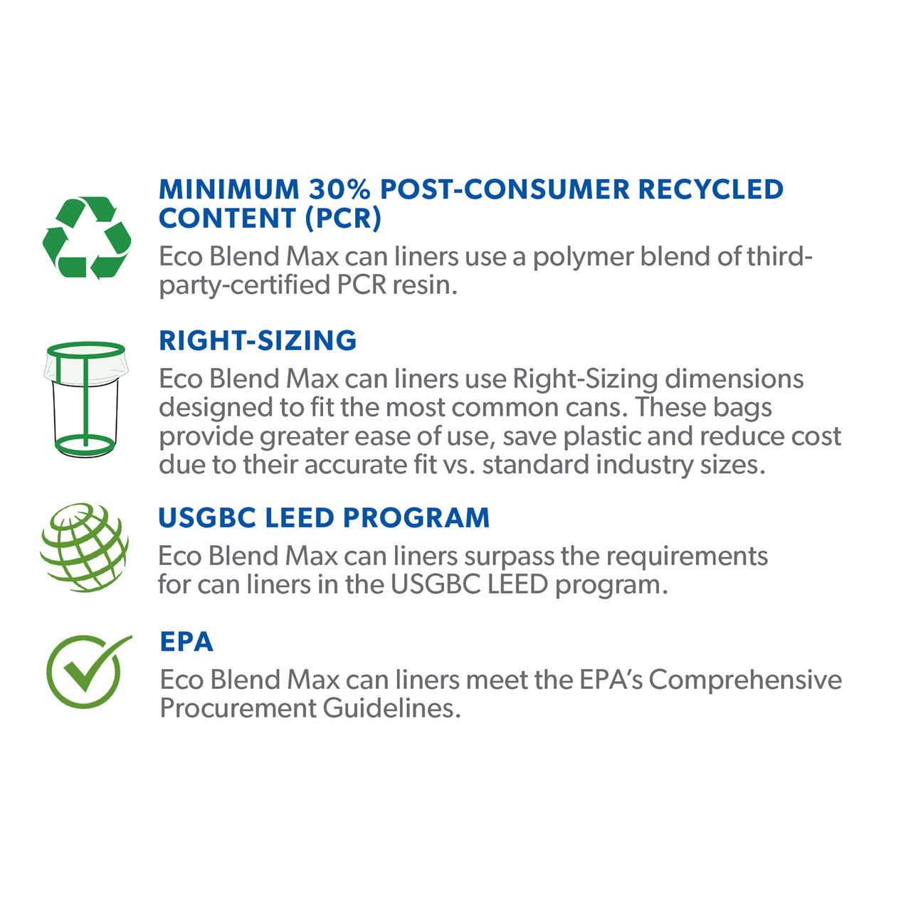 Eco Blend® Max Can Liners - 60 Gal 38 x 58 PCR LLDPE 0.80 Mil Clear 5/20 Rolls (L7658TC ER1)