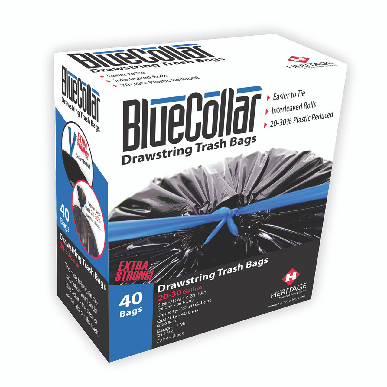 Blue Collar® Stock Convenience Pack Can Liners - 20-30 Gal 30 x 34 LLDPE 1.00 Mil Black 2/20 Rolls (N6034YK RC1)