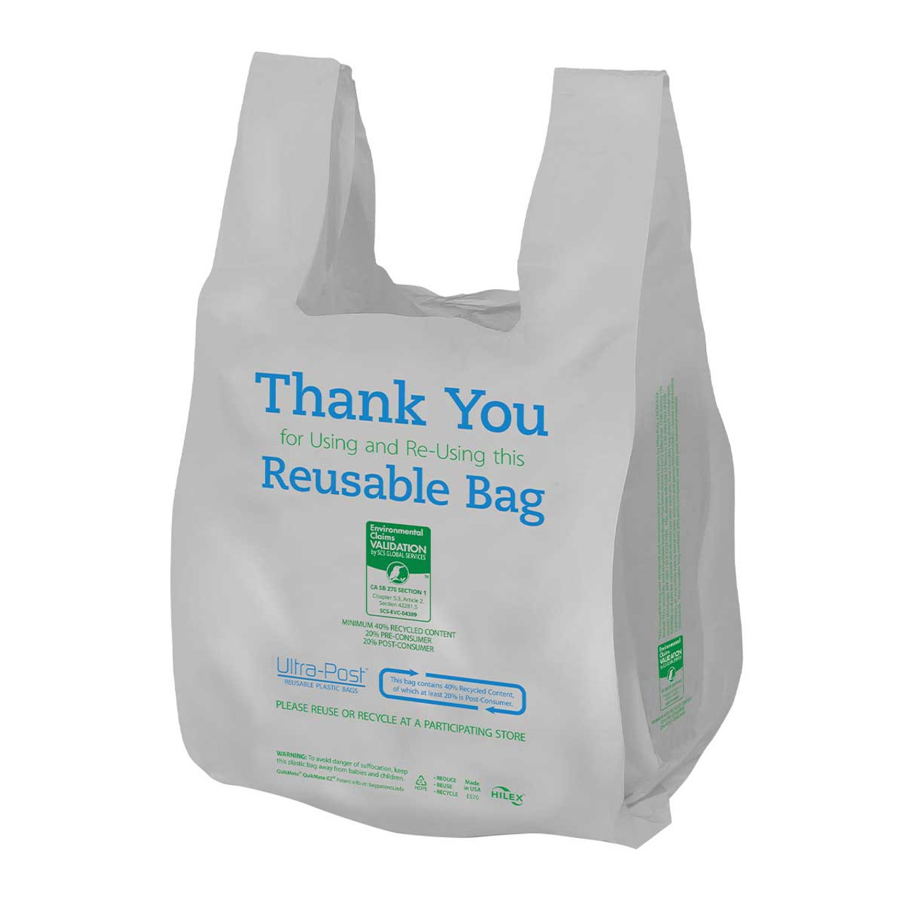 Ultra-PostTM Reusable T-Shirt Bags - Ultra-PostTM Reusable T-Shirt Bags 11.50 x 6.50 x 21.00 - 12 x 4-1028321 Ultra-PostTM Reusable T-Shirt Bags - Ultra-PostTM Reusable T-Shirt Bags 11.50 x 6.50 x 21.00 - 12 x 4-1028321