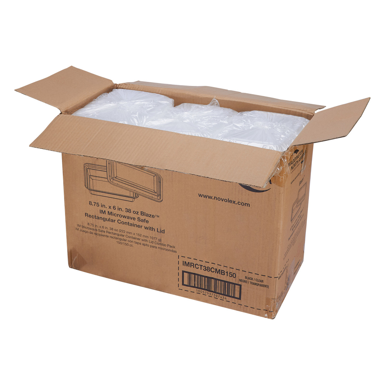 Blaze Hot Food Packaging 38 oz Microwave Safe Container  Lid Combo Pack IMRCT38CMB150