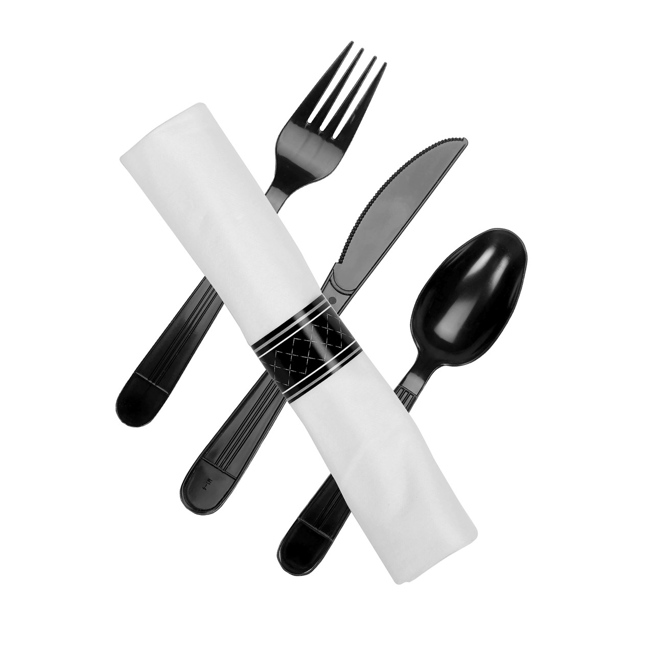Rolled Cutlery Black FKS in WH LinenQuality 1x17 432x432mm Napkin Roll BKROLL3