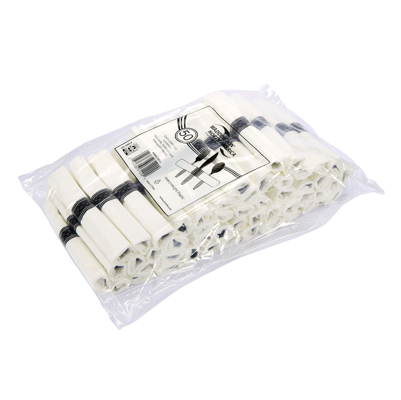 Rolled Cutlery Black FKS in WH LinenQuality 1x17 432x432mm Napkin Roll BKROLL3