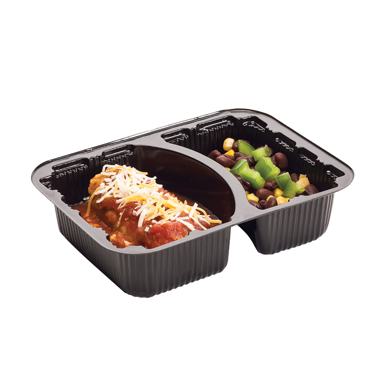 Polar Pak Grab  Go Containers 2 Pocket Black Hamburger Tray 21957