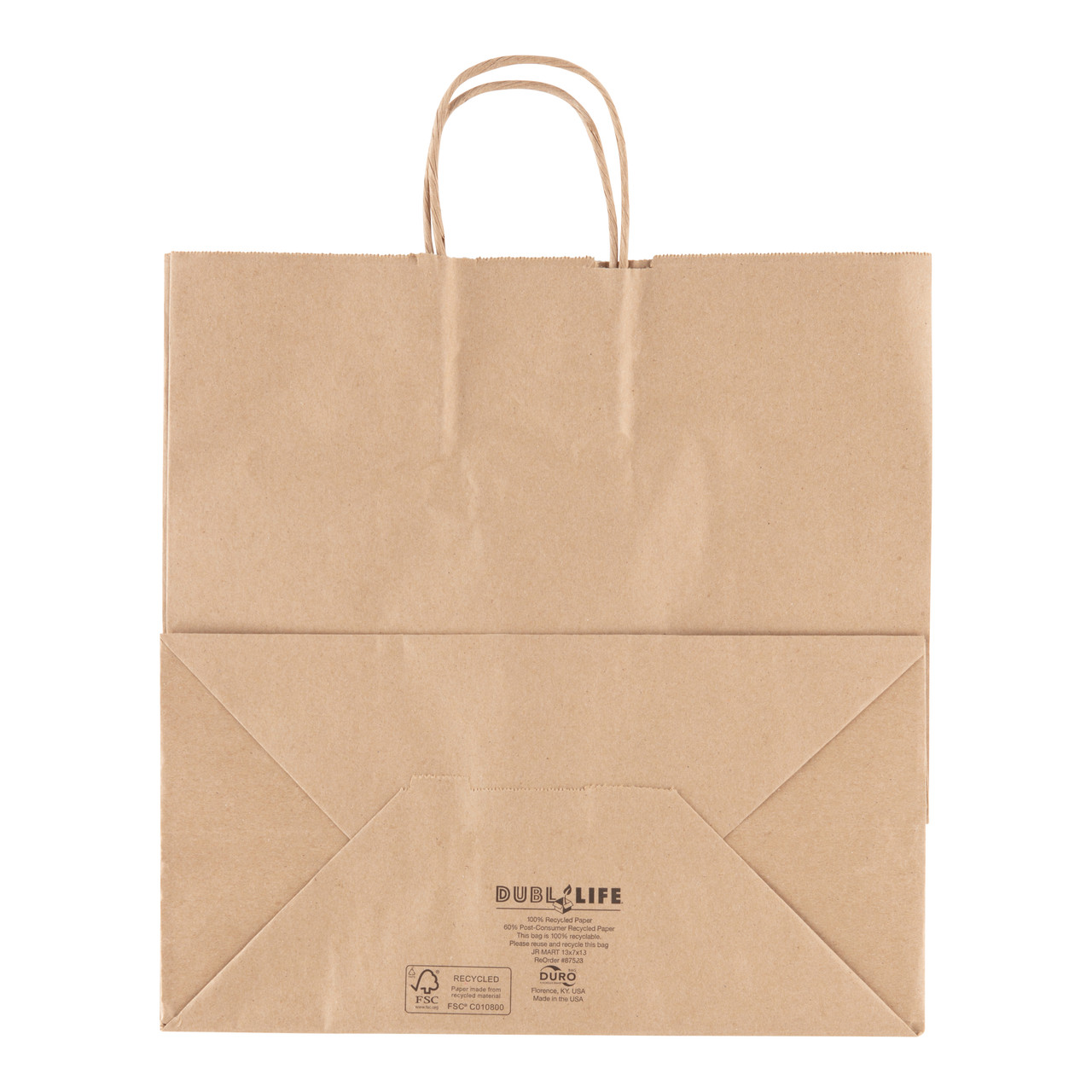 Traveler Dubl Life® shopping bag 60# recycled kraft FSC BPI - 250 PK (87127) Traveler Dubl Life® shopping bag 60# recycled kraft FSC BPI - 250 PK (87127)