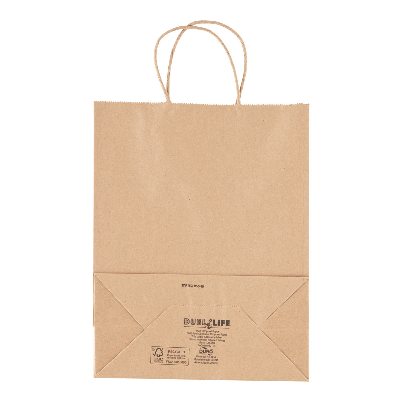 Missy Dubl Life® shopping bag 60# recycled kraft FSC BPI - 250 PK (87124) Missy Dubl Life® shopping bag 60# recycled kraft FSC BPI - 250 PK (87124)