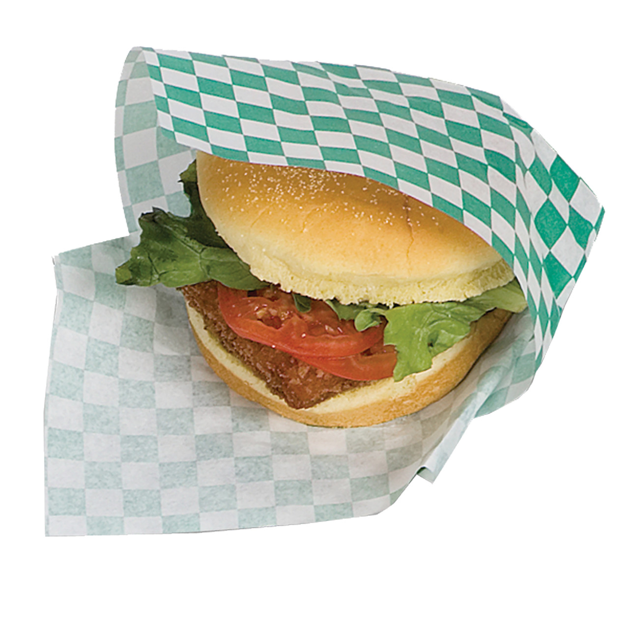 Sandwich wraps & basket liners Grease resistant paper wrap - Color Green/natural check - Dimensions 12.00 x 12.00 (P057950)