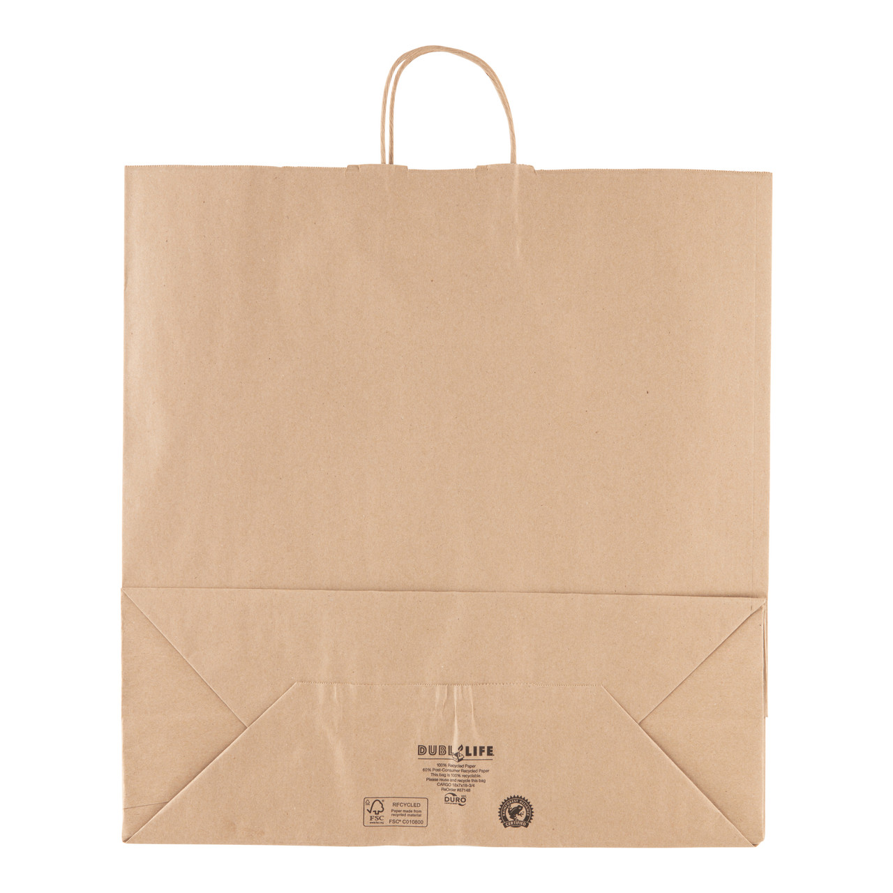 Cargo Dubl Life® shopping bag 70# recycled kraft FSC BPI - 200 PK (87148) Cargo Dubl Life® shopping bag 70# recycled kraft FSC BPI - 200 PK (87148)