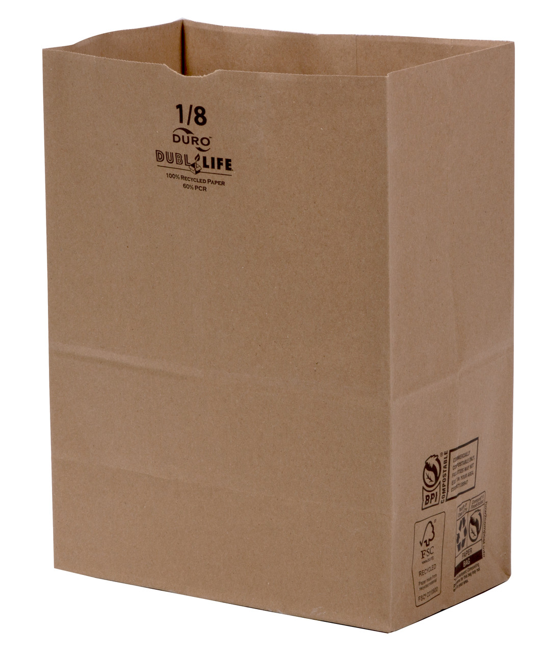 1/8 BBL Dubl Life® sack 52# recycled kraft FSC BPI - 500 PK (18073)
