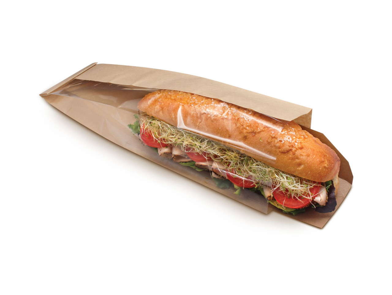 Dubl View® ToGo! deli bag with tray full size: 12 in. sub - Natural - 4.25 x 2.75 x 16.50 (300098) Dubl View® ToGo! deli bag with tray full size: 12 in. sub - Natural - 4.25 x 2.75 x 16.50 (300098)