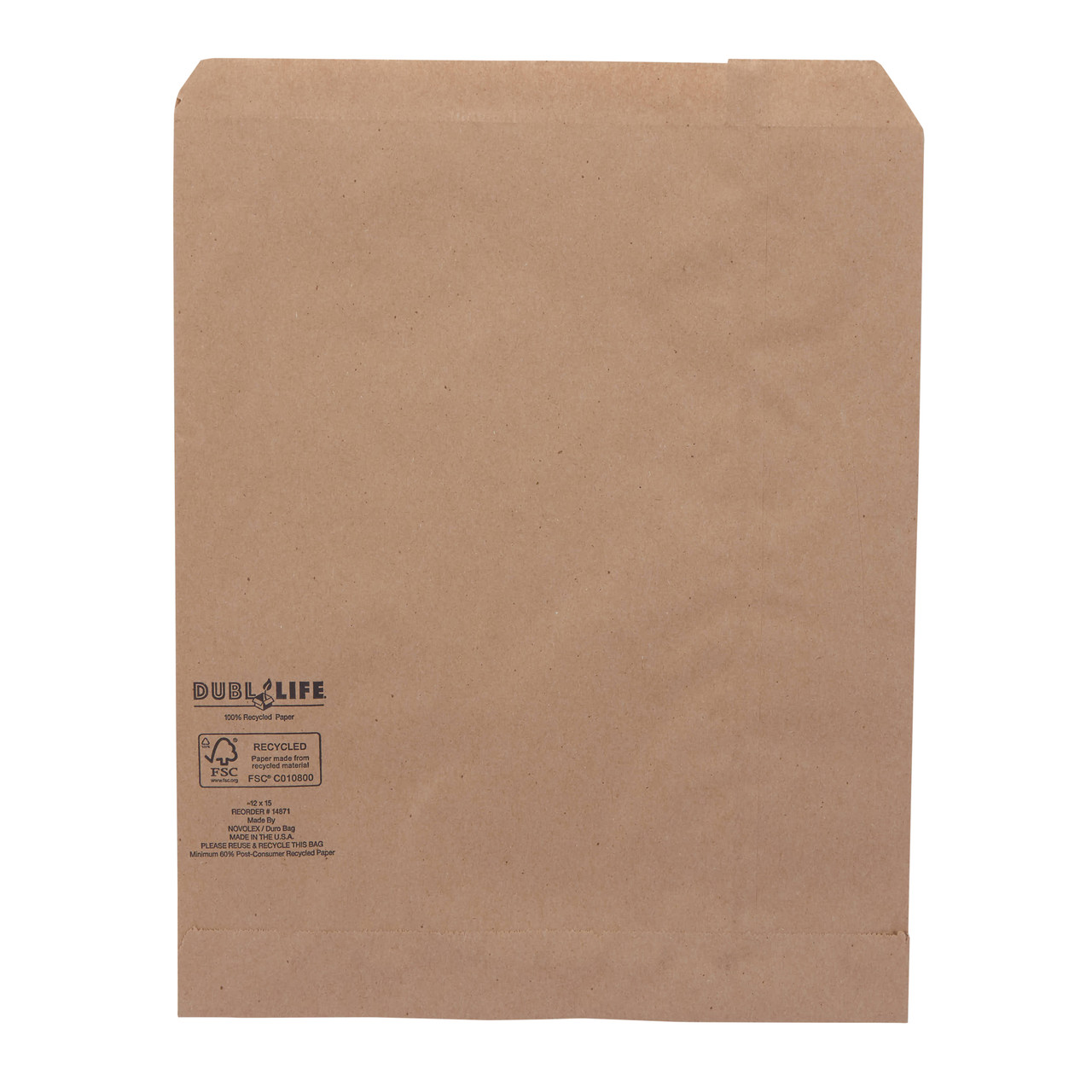 12.00 x 15.00 Dubl Life® Merchandise bag 30# recycled kraft FSC BPI - 1000 PK (14871)