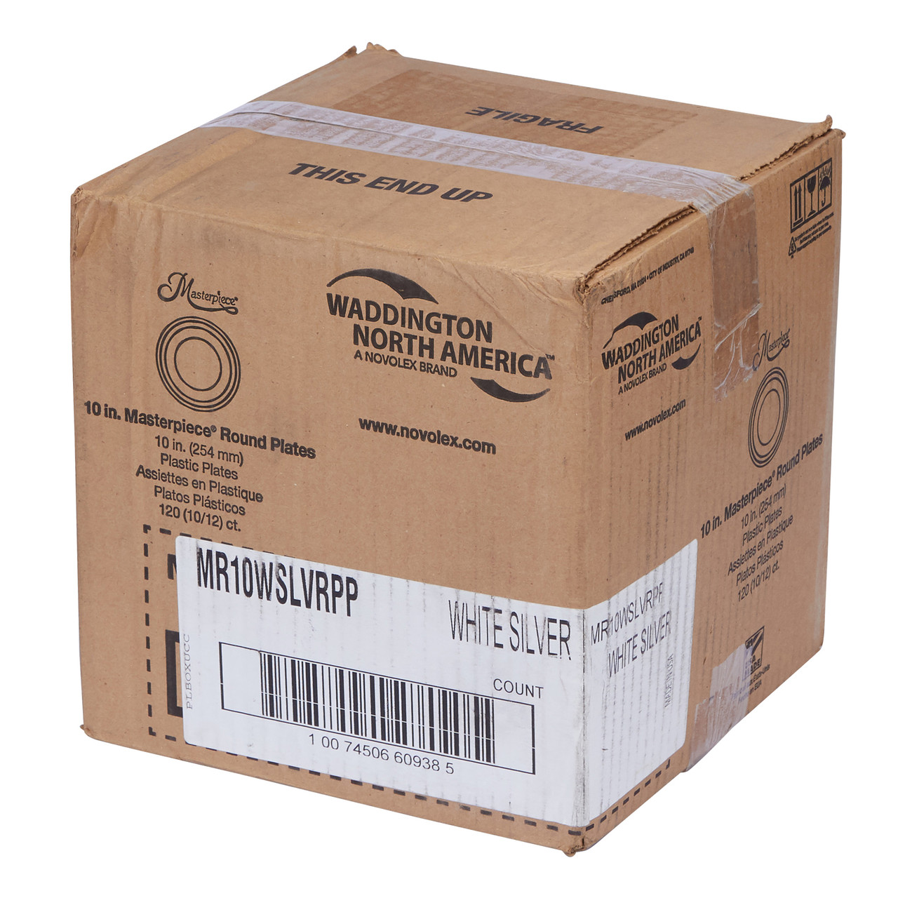 Milan™ Dinnerware 10” Round White/Silver Plate (MR10WSLVRPP)