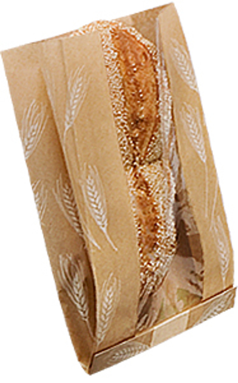 Dubl Wax® window bread bags Wheat window bag with seal strip - Color Artisan - Dimensions 8.00 x 3.50 x 12.75 (300887)