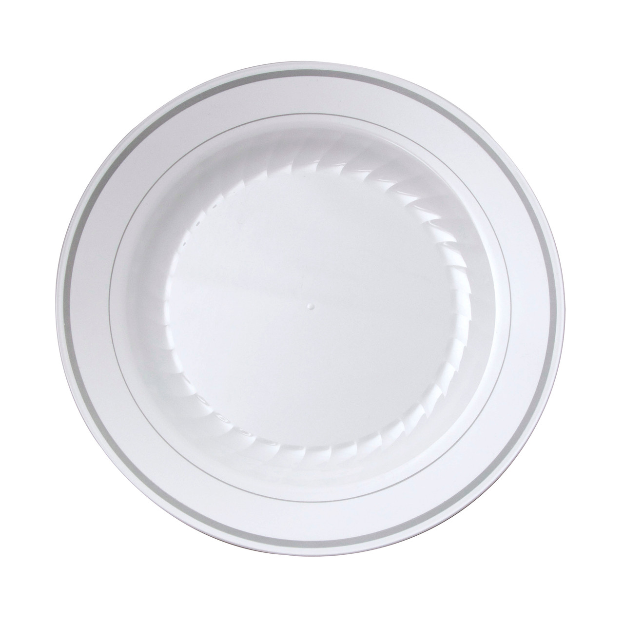 Masterpiece® Dinnerware 9” Round White/Silver Plate (MP9WSLVR)