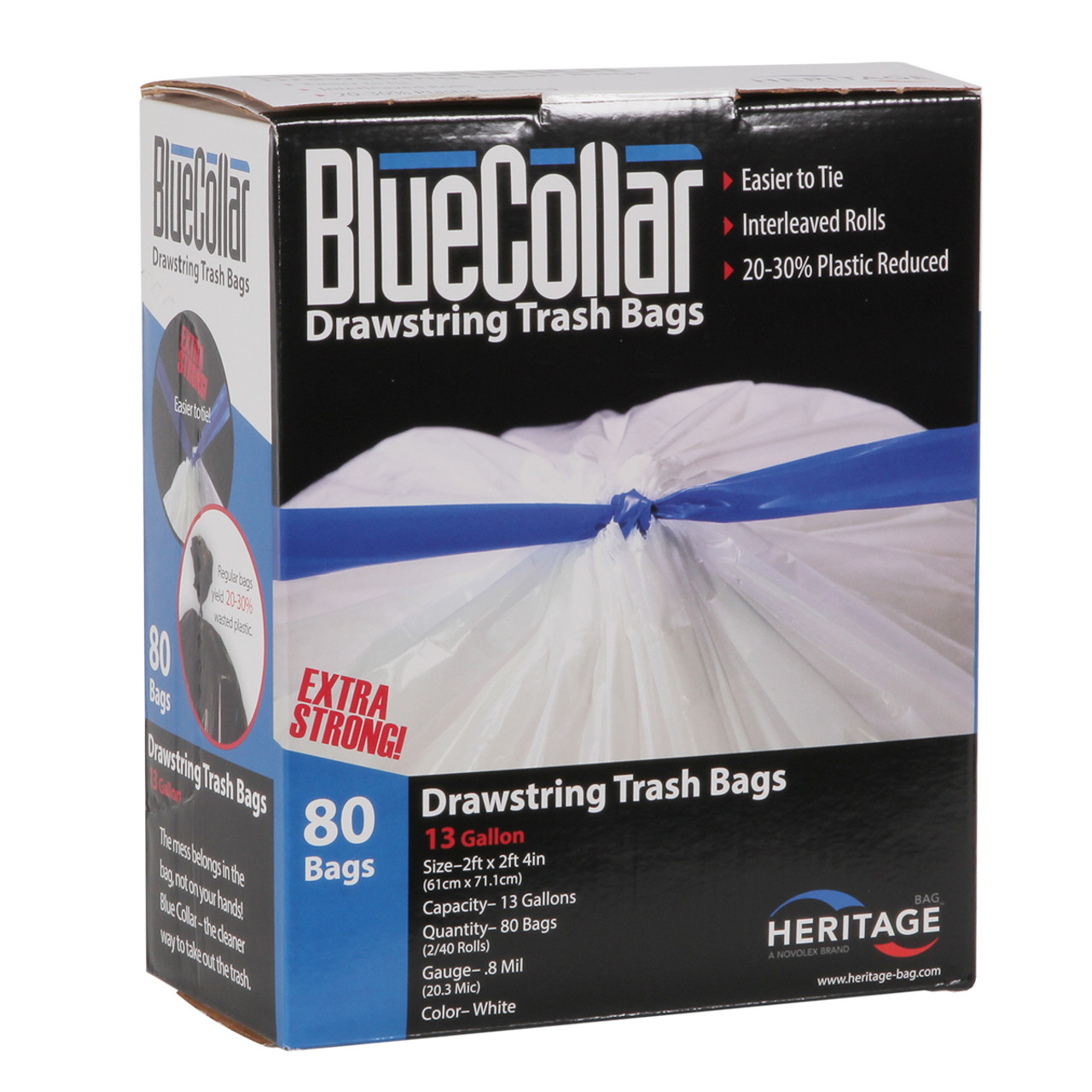 Blue Collar® Stock Convenience Pack Can Liners - 8-10 Gal 24 x 28 LLDPE 0.80 Mil White 2/40 Rolls (N4828EW RC1)