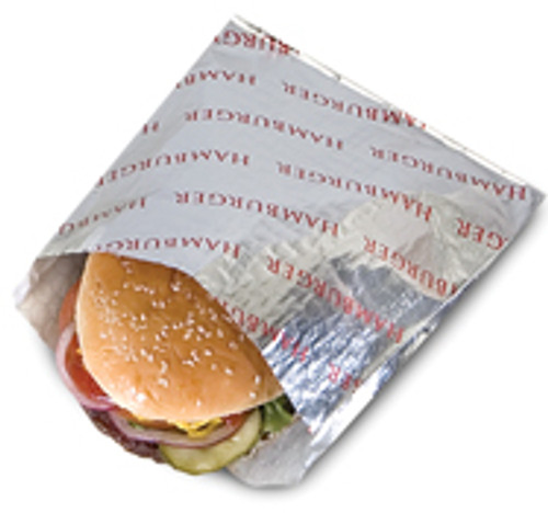 Foil single-serve sandwich bags Foil/paper honeycomb insulated bag - Color “Hamburger” - Dimensions 6.00 x 0.75 x 6.50 (300523)