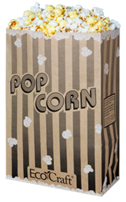 Theater style popcorn bags EcoCraft 170 oz theater popcorn bag - Color Black stripe - Dimensions 7.50 x 3.50 x 11.75 (300614)