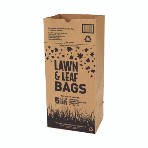 Lawn & leaf bag Tri-Fold printed 50#/50# natural kraft/wet SFI BPI - 60 PK (21809)