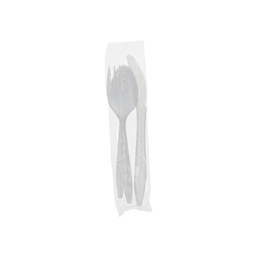 Pactiv Evergreen Fieldware Medium Weight Wrapped PP Cutlery Set (Fork, Spoon, Knife), White, 250 ct.