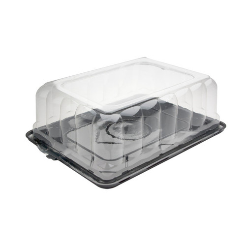 Pactiv Evergreen 5? RoseDome Lid and Base with Tab on Short Side for 1/4 Sheet Cake, Black/Clear, 65 ct.