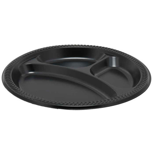 Pactiv Evergreen 9" 3-Compartment Meadoware Impact HIPS Plate, Black, 400 ct.