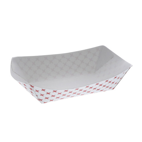Pactiv Evergreen #3 3 Lb. Paper Food Tray, Basketweave Red and White, 500 ct.