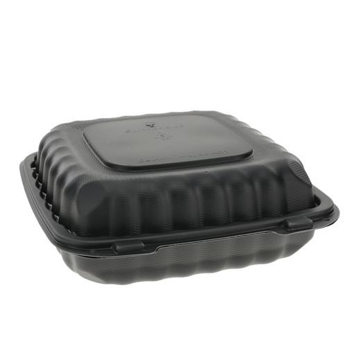 EarthChoice 9 x 9 x 3" MFPP Hinged Lid Container, Black, 120 ct.