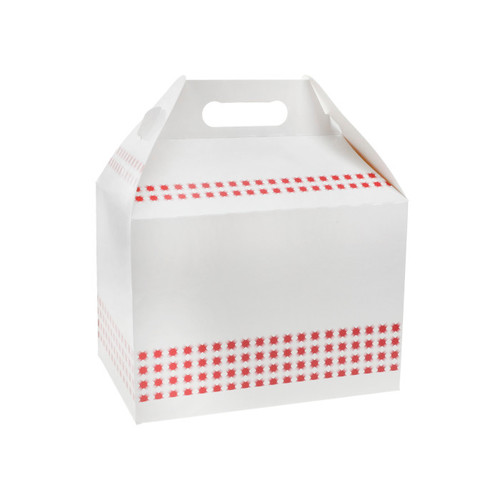 Pactiv Evergreen 9 x 5" Large Paperboard Barn Box with Handle, Basketweave Red and White, 150 ct.