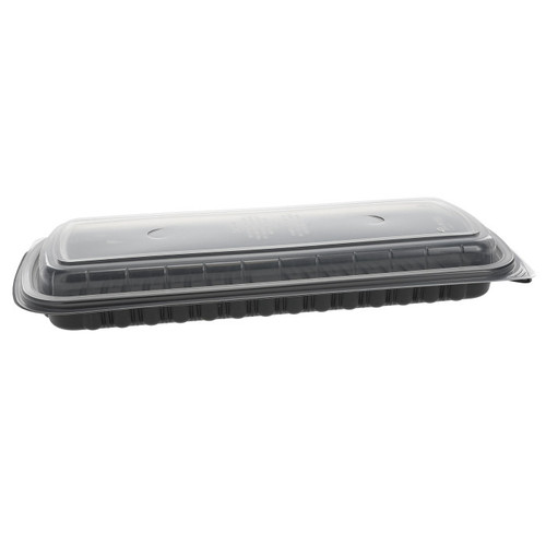 EarthChoice 16.6 x 7.1 x 2.1" Full Rib Container MFPP Base and PP Lid, Black/Clear, 80 ct.