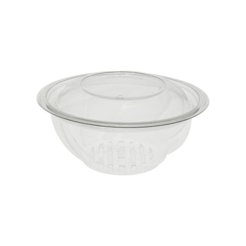 Pactiv Evergreen 7" 24 oz. PET Swirl Bowl with Juice Trap Lid, Clear, 300 ct.