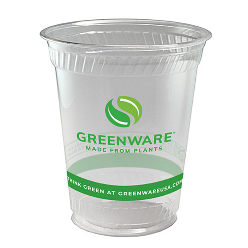 Greenware 10 oz. "C" Size Compostable PLA Cold Drink Cup with Print, Clear, 1,000 ct.
