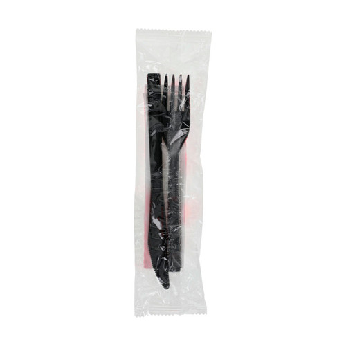 Pactiv Evergreen Gardenware Heavy Weight Full Length PP Cutlery Kit (Fork, Knife, Napkin), Black, 500 ct.