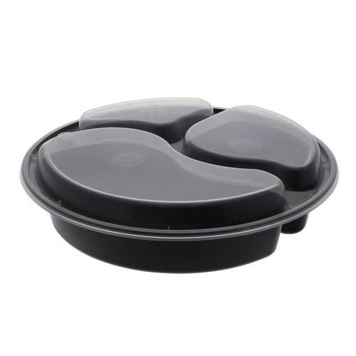 Newspring VERSAtainer 39 oz. Round 3-Compartment PP Container and Lid, Black/Clear, 150 ct.