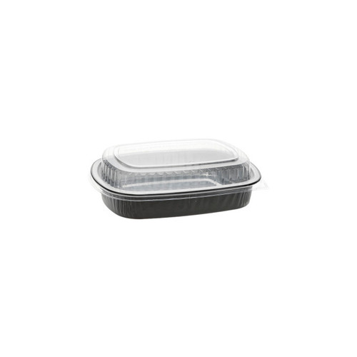 Pactiv Evergreen 46 oz. Aluminum Carry-Out Container with OPS Dome Lid, Black/Silver/Clear, 50 ct.