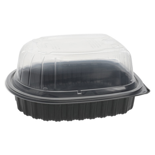 EarthChoice 10.5 x 8.3 x 4.9" X-Large Chicken Roaster MFPP Base and PP Lid, Black/Clear, 90 ct.