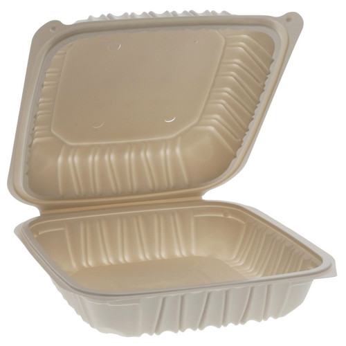 EarthChoice 9 x 9" Vented MFPP Hinged Lid Container, White, 140 ct.