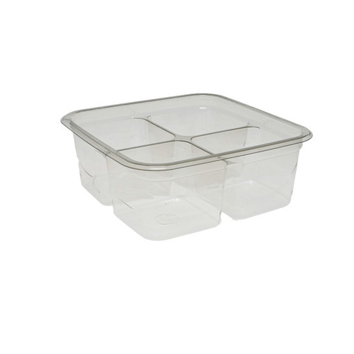 Pactiv Evergreen 6" Shallow 4-Compartment Square Container, Clear, 360 ct.