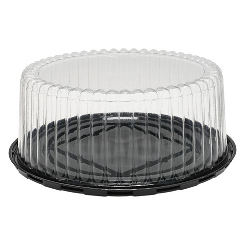Pactiv Evergreen 4.5" Tall Fluted Dome Lid and Base for 9" Cake, Black/Clear, 50 ct.