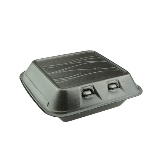 Sysco Trendz 8 x 8.5" PS Foam SmartLock Hinged Lid Container, Black, 150 ct.