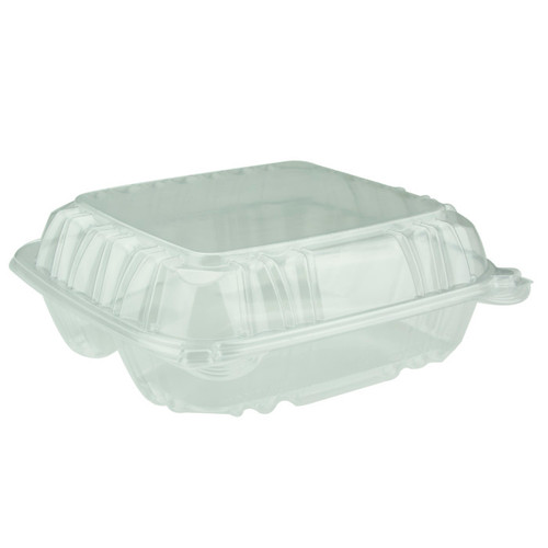 Sysco Classic 8" 3-Compartment OPS Hinged Lid Container, Clear, 200 ct.