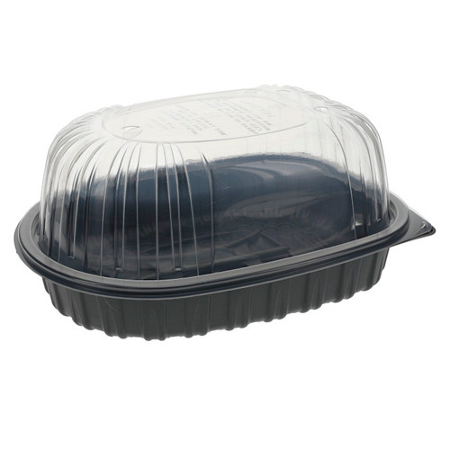 EarthChoice 10 x 7.5 x 4" Medium Chicken Roaster MFPP Base and PP Lid, Black/Clear, 95 ct.