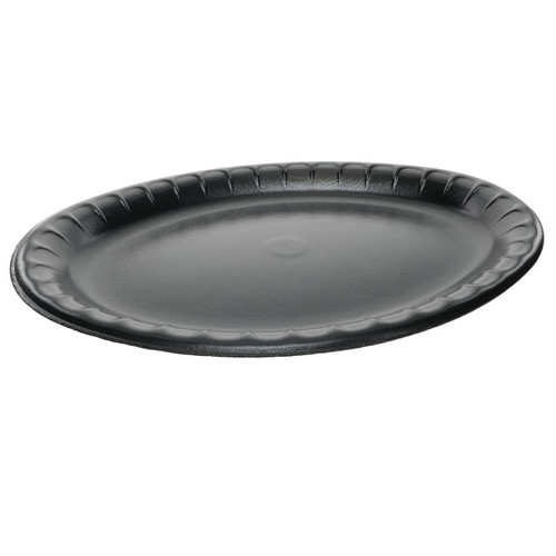 Pactiv Evergreen 8.5 x 11.5" Placesetter Deluxe Laminated PS Foam Oval Entrée Platter, Black, 500 ct.