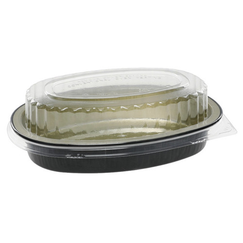 Pactiv Evergreen 16 oz. Aluminum Classic Carry-Out Oval Container with OPS Dome Lid, Black/Gold/Clear, 100 ct.