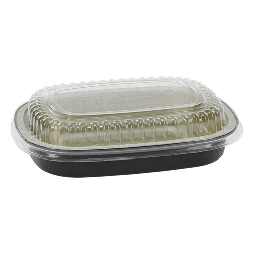 Pactiv Evergreen 22 oz. Aluminum Classic Carry-Out Container with PET Dome Lid, Black/Gold/Clear, 100 ct.