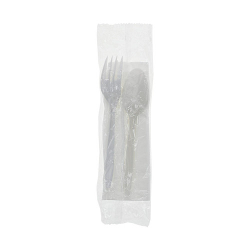 Pactiv Evergreen Fieldware Medium Weight Wrapped PP Cutlery Set (Fork, Spoon, Napkin, Milk Straw), White, 500 ct.