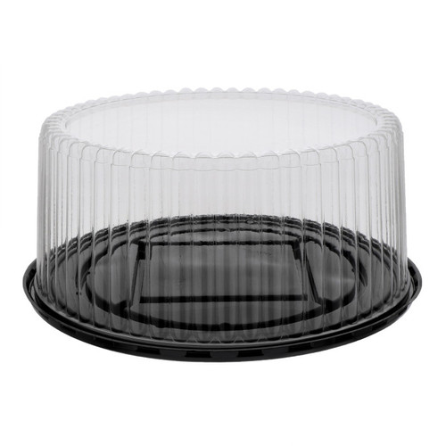 Pactiv Evergreen 5.25" Tall Fluted Dome Lid and Base for 11" Cake, Black/Clear, 50 ct.