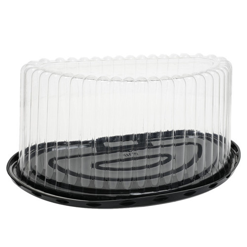 Pactiv Evergreen Half-Round 8" Cake Base with 5" Tall Fluted Dome Lid, Black/Clear, 60 ct.