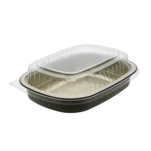 Pactiv Evergreen 22 oz. Aluminum Carry-Out Container with OPS Dome Lid, Black/Gold/Clear, 100 ct.