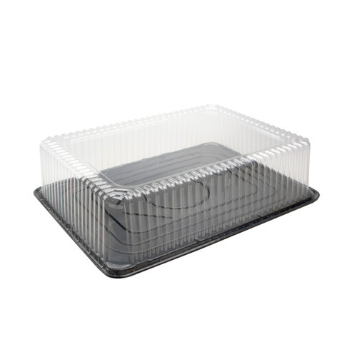 Pactiv Evergreen 1/2 Sheet Cake Base with 5" Tab Fluted Dome Lid, Black/Clear, 35 ct.
