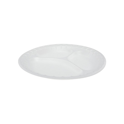 Sysco Reliance 9" 3-Compartment Non-Laminated PS Foam Plate, White, 500 ct.
